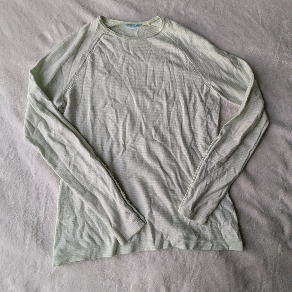 J. McLaughlin White And Green Striped Long Sleeve